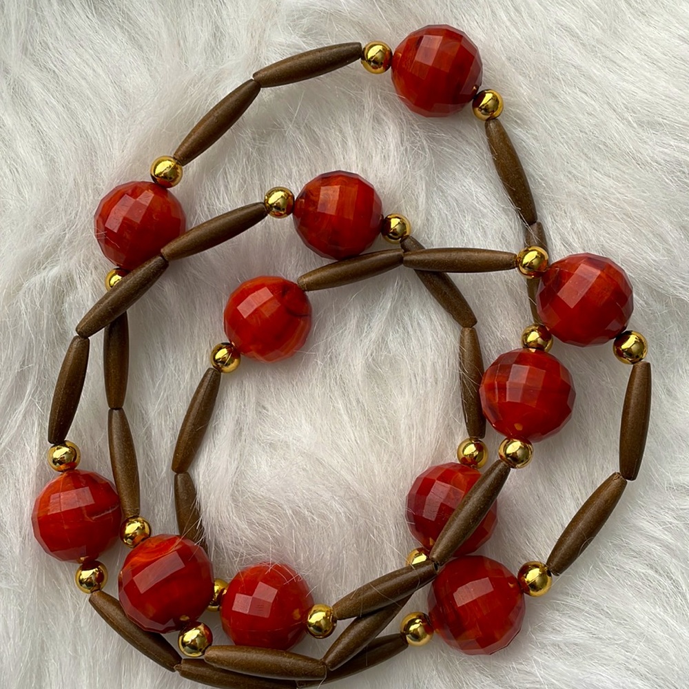Wooden and plastic beads necklace